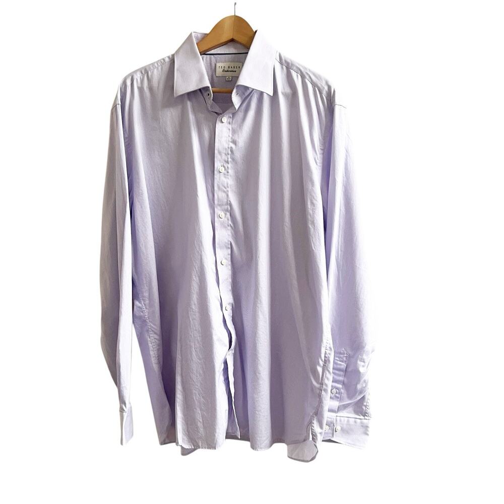 Ted Baker Endurance Pin Stripe Button Down Shirt Purple Size 18 36/37